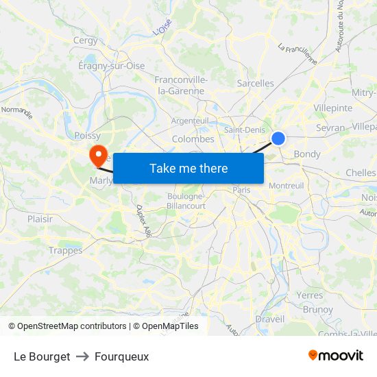 Le Bourget to Fourqueux map