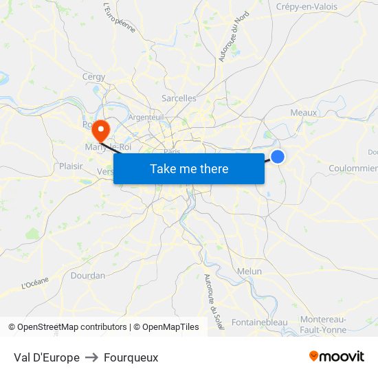 Val D'Europe to Fourqueux map