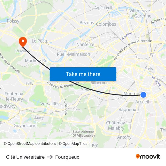 Cité Universitaire to Fourqueux map