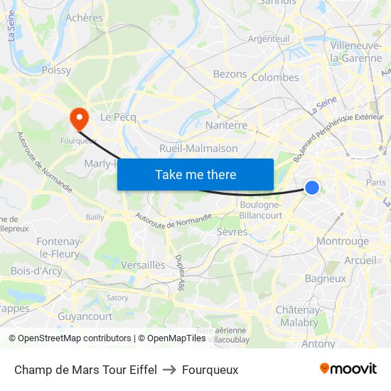 Champ de Mars Tour Eiffel to Fourqueux map