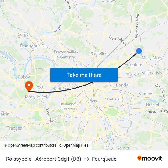 Roissypole - Aéroport Cdg1 (D3) to Fourqueux map