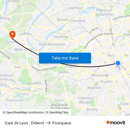 Gare de Lyon - Diderot to Fourqueux map