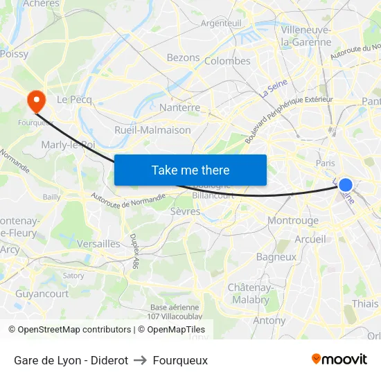Gare de Lyon - Diderot to Fourqueux map