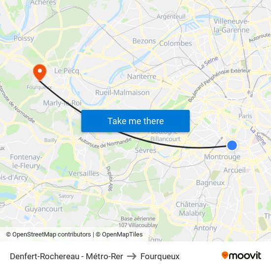Denfert-Rochereau - Métro-Rer to Fourqueux map