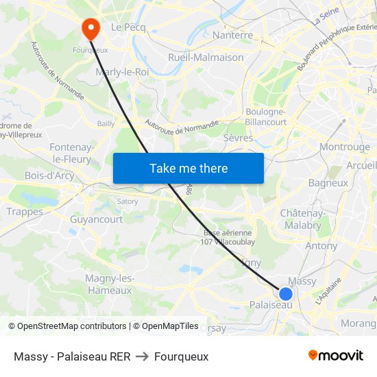Massy - Palaiseau RER to Fourqueux map