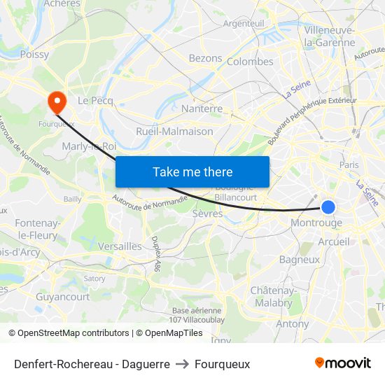 Denfert-Rochereau - Daguerre to Fourqueux map