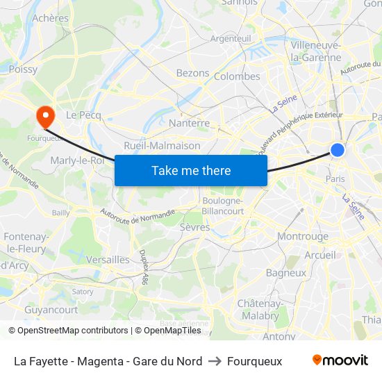 La Fayette - Magenta - Gare du Nord to Fourqueux map