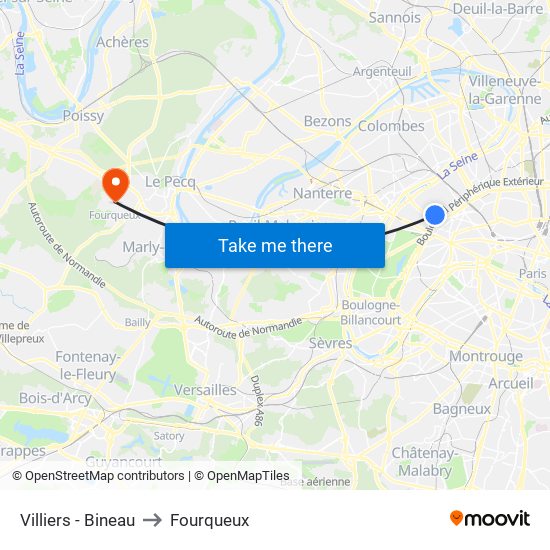 Villiers - Bineau to Fourqueux map