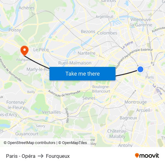 Paris - Opéra to Fourqueux map