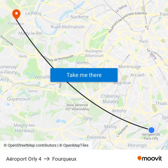 Aéroport Orly 4 to Fourqueux map