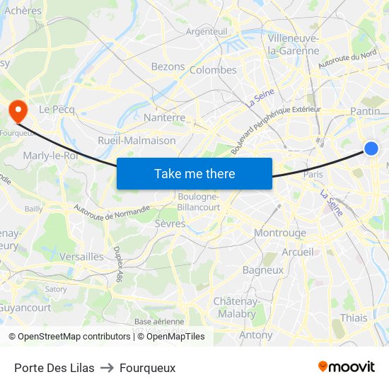 Porte Des Lilas to Fourqueux map