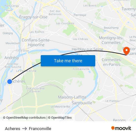 Acheres to Franconville map