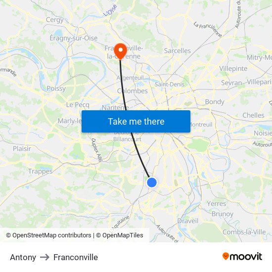 Antony to Franconville map