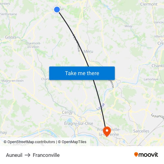 Auneuil to Franconville map