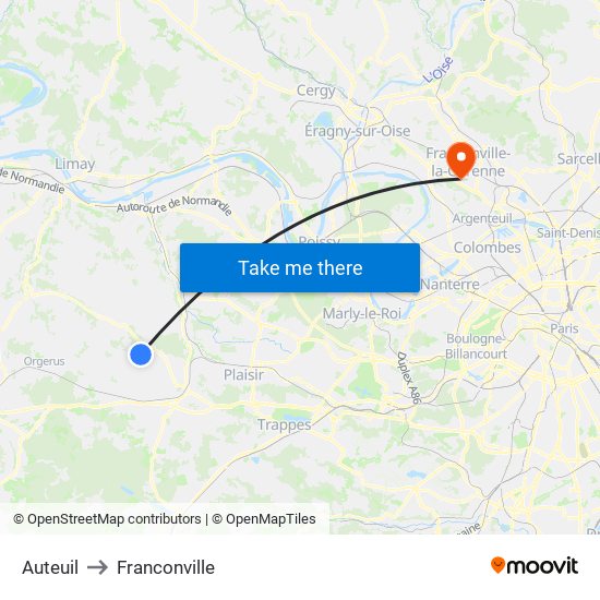 Auteuil to Franconville map