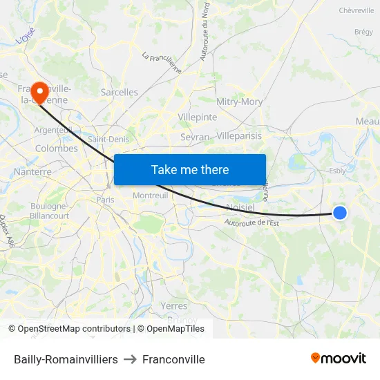 Bailly-Romainvilliers to Franconville map