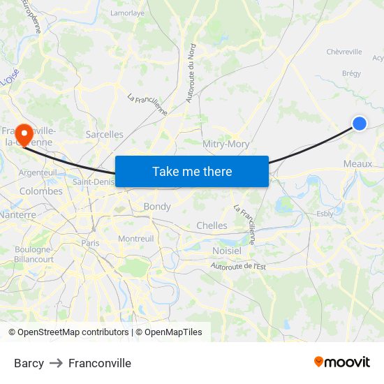 Barcy to Franconville map