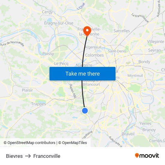 Bievres to Franconville map