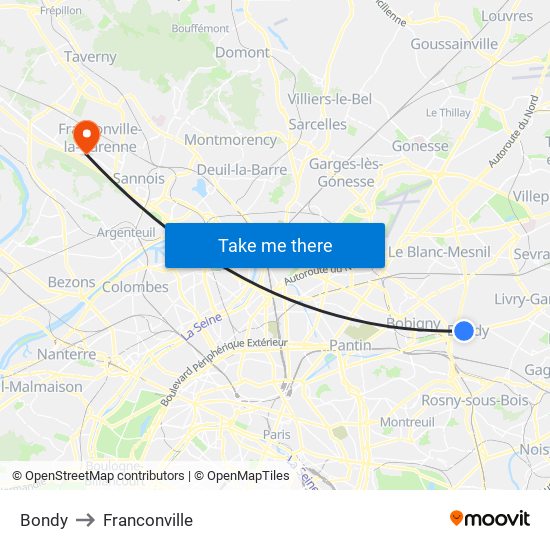 Bondy to Franconville map