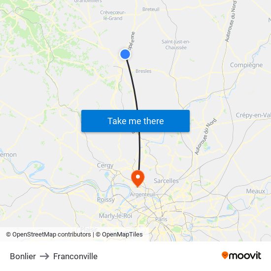 Bonlier to Franconville map