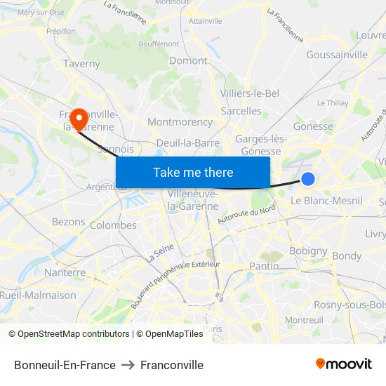 Bonneuil-En-France to Franconville map