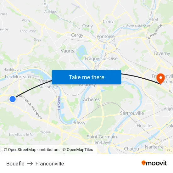 Bouafle to Franconville map