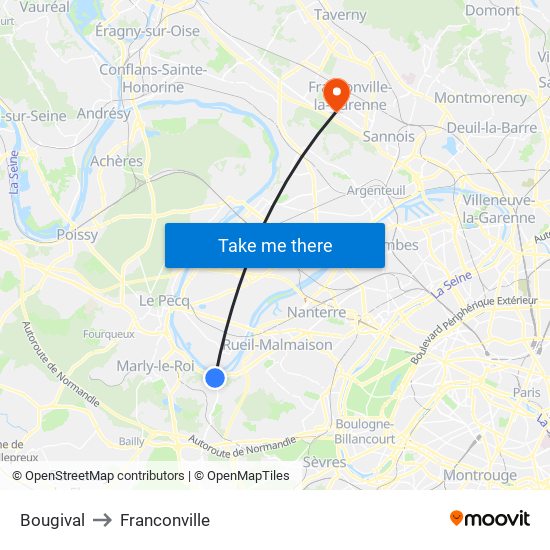 Bougival to Franconville map