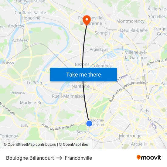 Boulogne-Billancourt to Franconville map