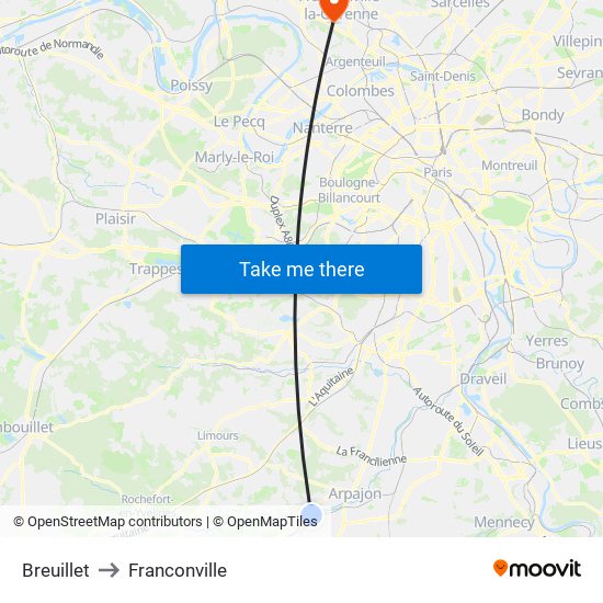 Breuillet to Franconville map