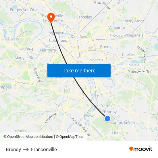 Brunoy to Franconville map