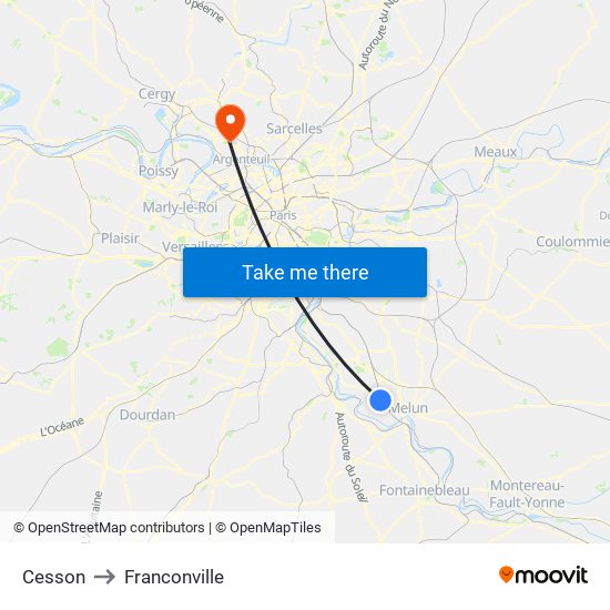 Cesson to Franconville map