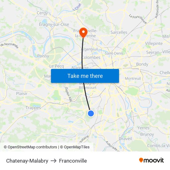Chatenay-Malabry to Franconville map
