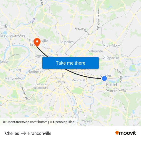 Chelles to Franconville map