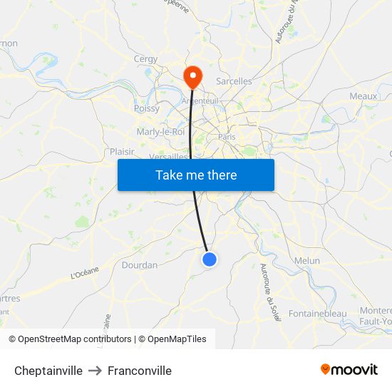 Cheptainville to Franconville map