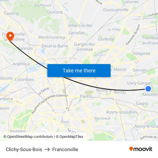 Clichy-Sous-Bois to Franconville map