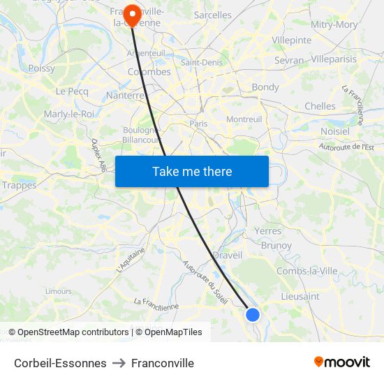 Corbeil-Essonnes to Franconville map