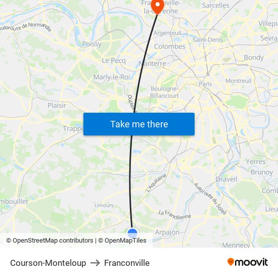 Courson-Monteloup to Franconville map