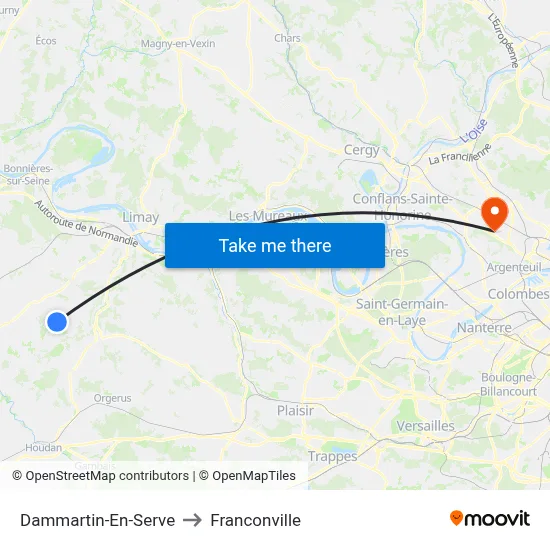 Dammartin-En-Serve to Franconville map