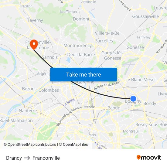 Drancy to Franconville map