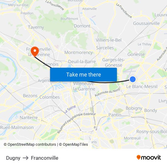 Dugny to Franconville map