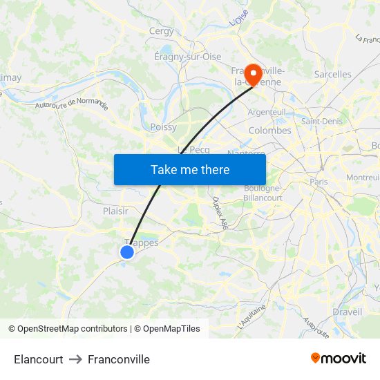 Elancourt to Franconville map