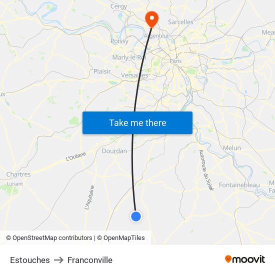 Estouches to Franconville map