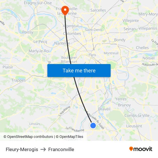 Fleury-Merogis to Franconville map