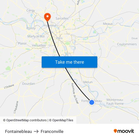 Fontainebleau to Franconville map