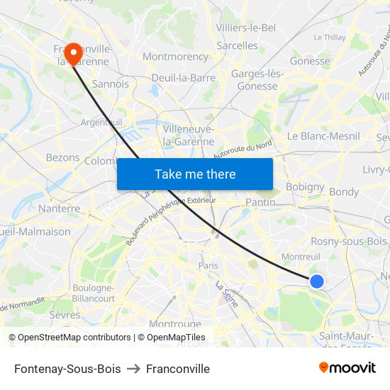 Fontenay-Sous-Bois to Franconville map