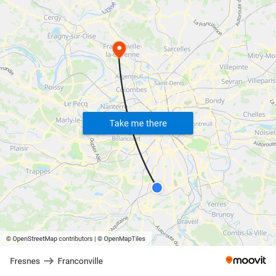 Fresnes to Franconville map