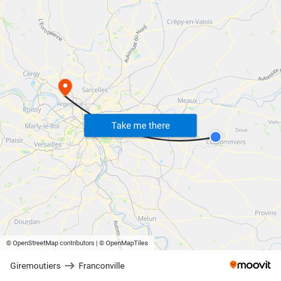 Giremoutiers to Franconville map