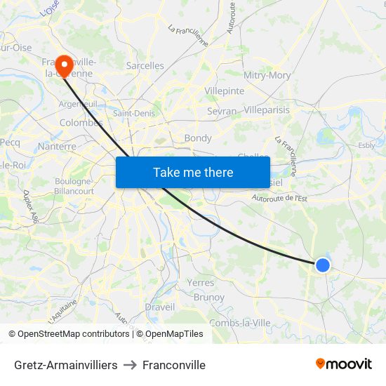 Gretz-Armainvilliers to Franconville map