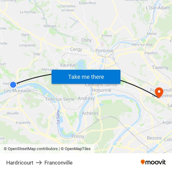 Hardricourt to Franconville map