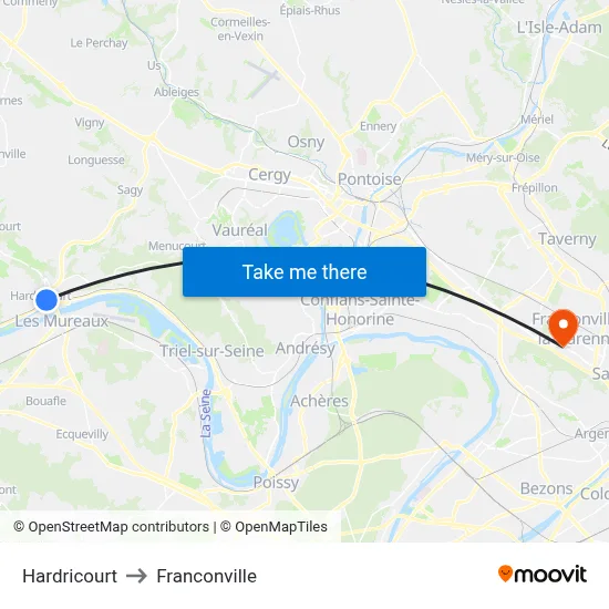 Hardricourt to Franconville map